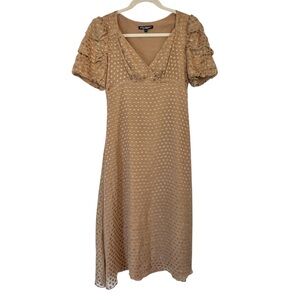Betsey Johnson VTG Y2K Champagne Gold Puff Sleeve Silk Polka Dot Dress Fairy 4